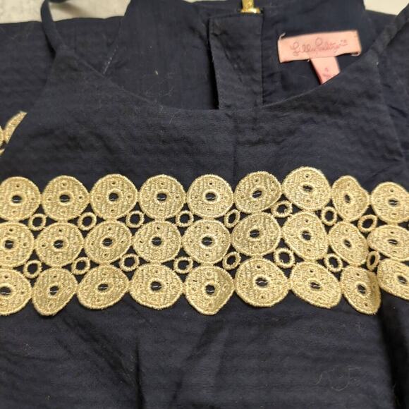 Lilly Pulitzer Annabelle Shift Dress Navy Blue Gold Trim Halter Neck Mini 4 - Picture 2 of 10